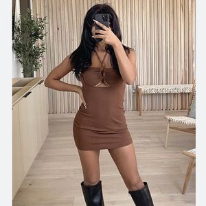 3 for $15 Audrey 3+1 Cutout Bralette Ribbed Mini Bodycon Dress Halter Tie Neck